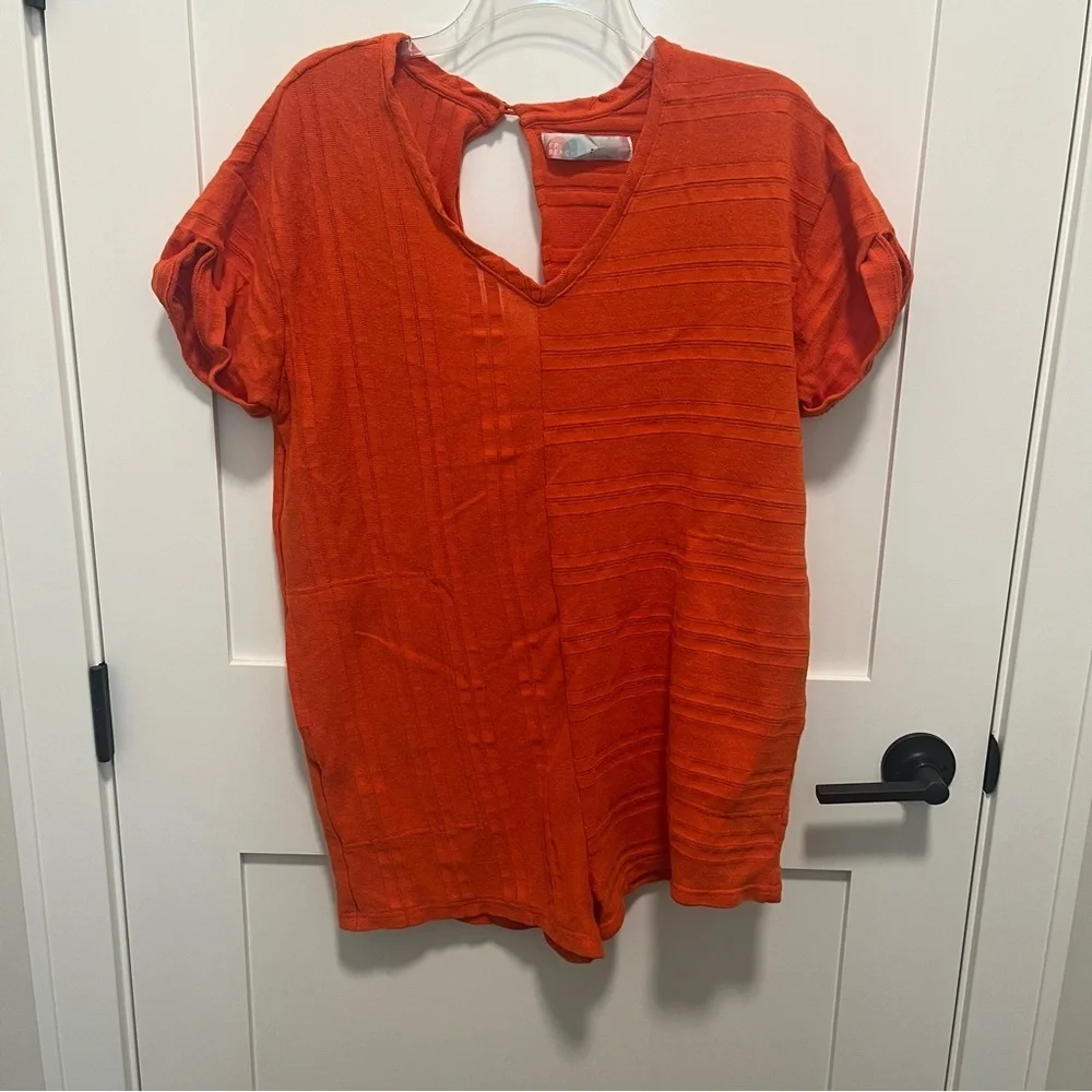 Free People Beach Size Small Belmont Orange Oversize Romper Open Back Slub Knit